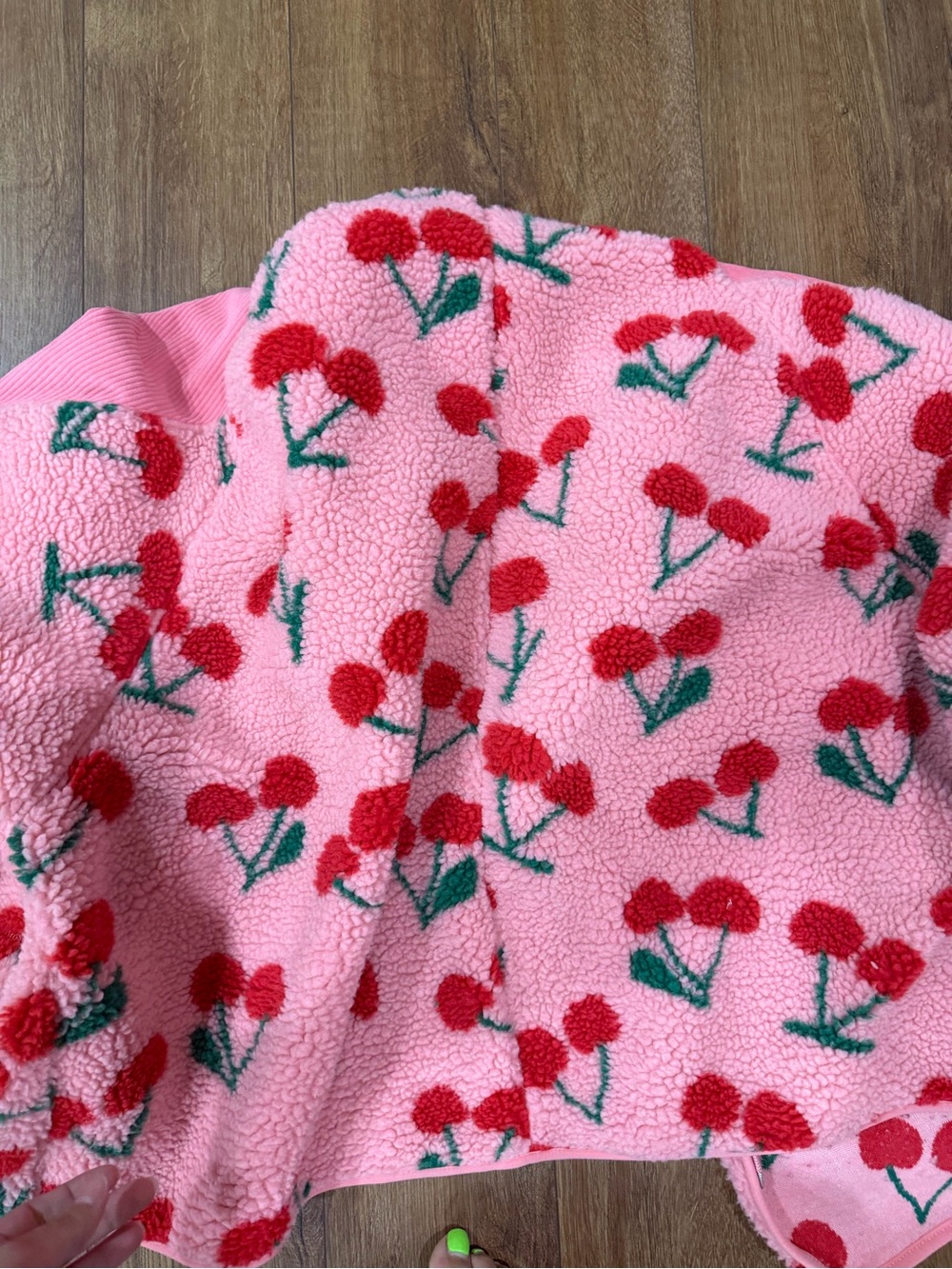 Pink Sherpa Jacket with Red Cherry Print - Picture 6 of 6